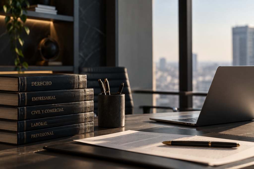 elegante escritorio jurídico con vista urbana